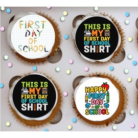24 x PRE CUT FIRST DAY OF SCHOOL BACK TO SCHOOL EDIBLE WAFER CARD RICE PAPER 4.5 cms CUPCAKE TOPPERS DECORATIONS