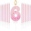 MTLEE Number 6 Birthday Candle with 12 Pcs Spiral Candles