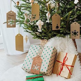 100pcs Gift Tags with Jute String, Christmas Brown Gift Tags with Hollow Snowflake, Christmas Tree, Elk, Xmas Kraft Paper for DIY Crafts, Christmas Presents, Wedding, Christmas Tree, Holiday