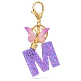 Letter M Keychain– Purple Butterfly for Women Bag Charms and Backpack School Bag, Cute Keychians Gifts for Girls Birthday, Christmas, Valentine’s Day