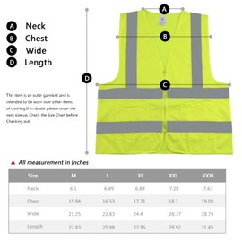 T-Sheng High Visibility Reflective Safety Vest for Men and Women,Construction Work Vest with Pocket,Fluorescent Yellow Large