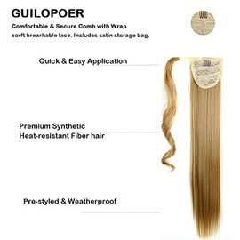 Ponytail 60 cm Long Straight Wrapped Extension Synthetic Hair Extension Extensions Curly Clip in Ponytail Hairpiece for Women