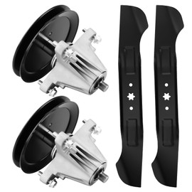 Lawn Mower Deck Rebuild Kit fit for Cub Cadet XT1-LT46 XT2-LX46 MTD T225 T240 T2800 T3100 T8200 T8600 CYT4622SE 2 Spindles with pulley for 618-06977 918-06977, 2 Blades for 742-04244 742-04290