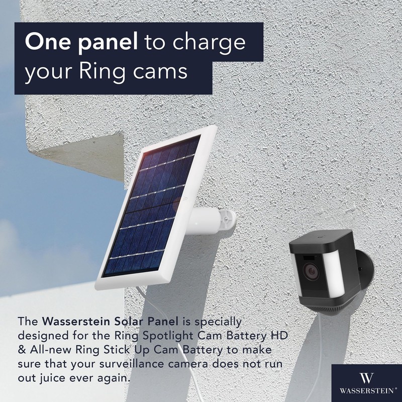 Wasserstein Solar Panel Compatible with Ring Spotlight Cam/Plus/Pro Battery, Stick
