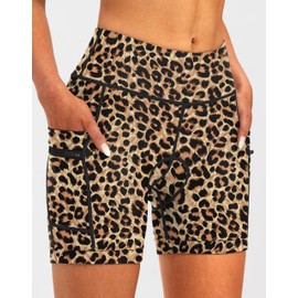 Women's 4D Padded Bike Shorts Padding Riding Underwear Cycling Bicycle Road Mountain Biking Cycle Shorts for Women with Zipper Pockets(Leopard,M)