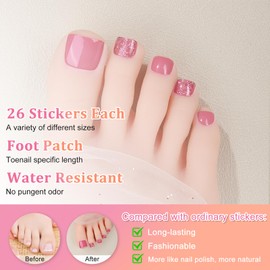 Ceboic 26 Stück UV Gel Strips, Halb Ausgehärtete Gel Nagelfolien, Fußnägel Nagelfolie Selbstklebende Fußnagel Sticker, Full Wraps Nagelaufkleber Pediküre Wraps für Frauen und Mädchen - Glänzend Rosa