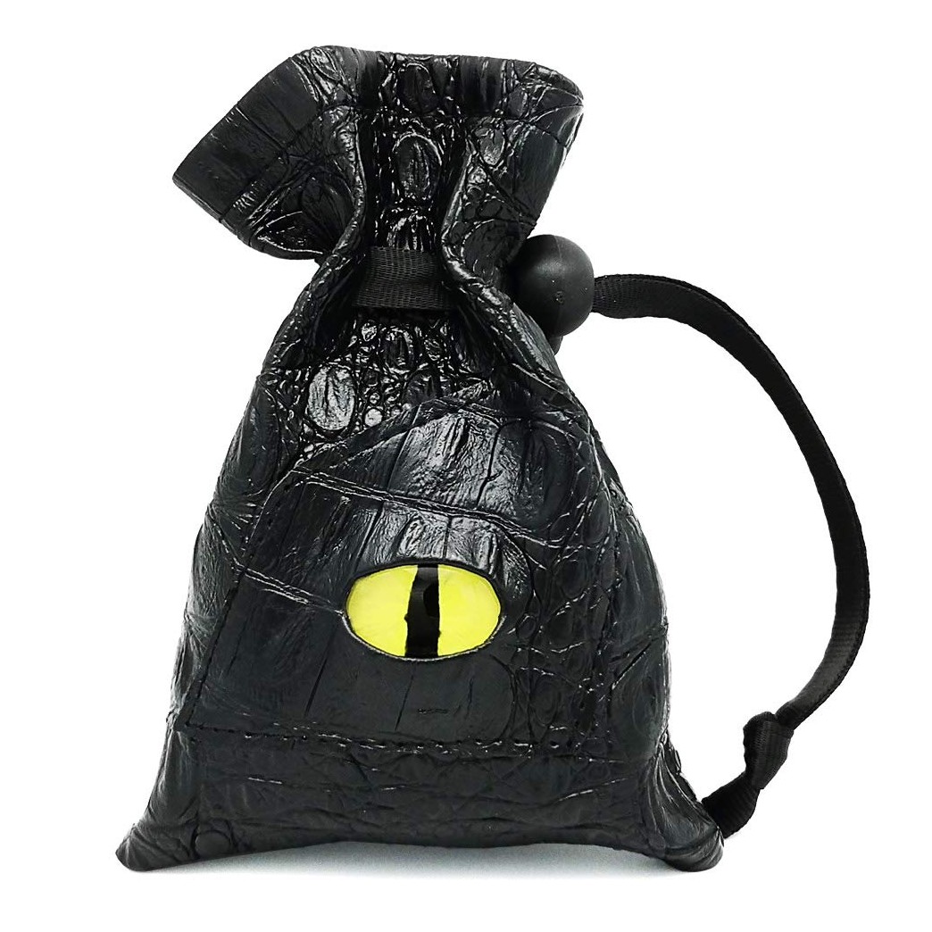 Haxtec Dragon Dice Bag Drawstring Leather DND Dice Pouch Storage Bag for D&D Dices, Coins and Accessories (Yellow Eye)