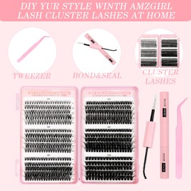 Eyelash Extensions Set, 580 Pieces Lash Extension Set, 30-40-50-60-80-100D Cluster Lashes with Bond and Seal, Eyelash Tweezers, DIY Lash Extensions for Beginners, Girls and Women (8-16 mm Mix)