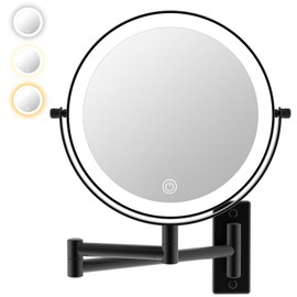 20X/1X Wall Mounted Makeup Mirror with 3 Color Lights, 8'' Double Side Wall-Mount Magnifying Mirror, Dimmable Bathroom Mirror for Wall with Extension Arm, Black