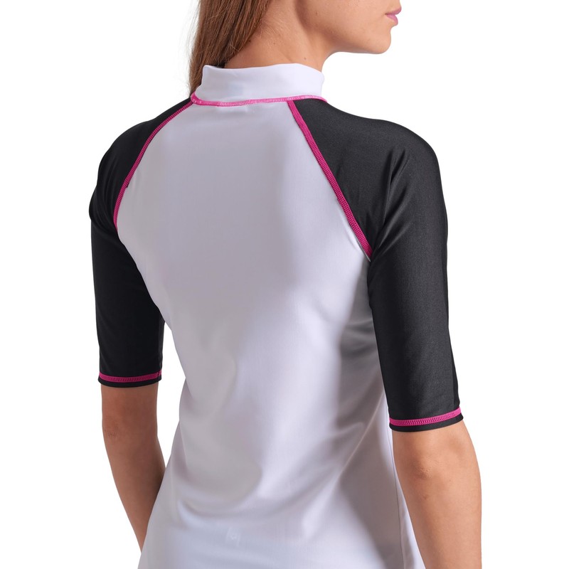 ARENA Women's Rash Vest S/S Graphic Rash Guard Shirt, white-black