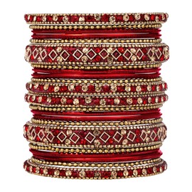 Aheli Ethnic Colorful Metal Bangles Chudha Set Stone Studded Bangle Set Indian Wedding Wear Fashion Jewelry for Women & Girls