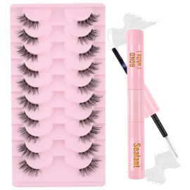 Sixstarhair Half Eyelashes with Bond Snd Seal Artificial Eyelashes Set Clear Band Fake Half Lashes Natural Look 3D Cat Eye Lashes with Glue