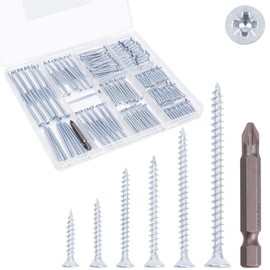 KURUI Wood Screws Assortment Kit, Flat Head Screws Set for Wood Drywall, 190 Pcs PosiDriv Sheetrock Screws, 6 Sizes Assorted Screws (3/4”, 1”, 1-1/4”, 1-1/2”, 2”, 2-1/2”), with Organizer Box