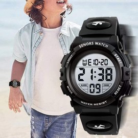 Children's Watch, Digital Watch, Boys Sports Watch, Outdoor Multifunction 166.3 ft (50 m), Waterproof, Stylish, Multifunctional, LED Display, Outdoor Wristwatch, 04-black, Bracelet Type