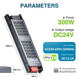 Pack of 2 LED Transformer 230 V to 24 V 300 W Dimmable with Slow Beginning Dimmable Switching Power Supply LED Transformer 24 V, Mute Driver Power Supply 12.5 A, Driver (24 V - 2 PC, 300, Watt)