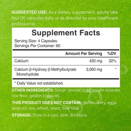 Ultra Strength HMB Supplements 3,000mg Per Serving, 240 Capsules | Third Party Tested | Supports Muscle Growth, Retention & Lean Muscle Mass | Fast Workout Recovery