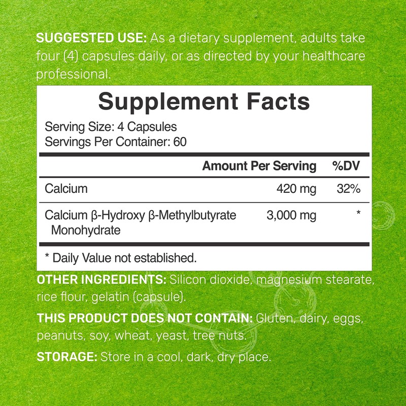 Ultra Strength HMB Supplements 3,000mg Per Serving, 240 Capsules |