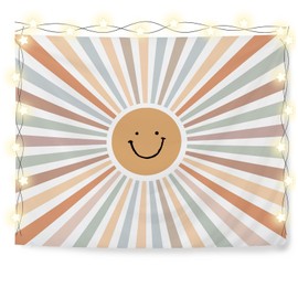 KRHFG Boho Cute Sun Tapestry, Boy Girl Nursery Wall Decor Tapestry, Boho Neutral Smile Sunshine Tapestries Wall Hanging Backdrop for Kids Bedroom Room Nursery Playroom, 50x60 Inch
