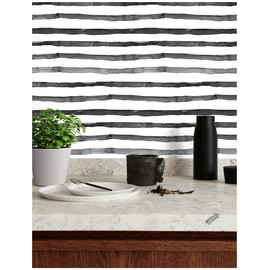 HAOKHOME Watercolor Brush Strokes Stripes Peel and Stick Wallpaper Removable Indigo Black/White Vinyl Self Adhesive Mural 17.7in x 9.8ft