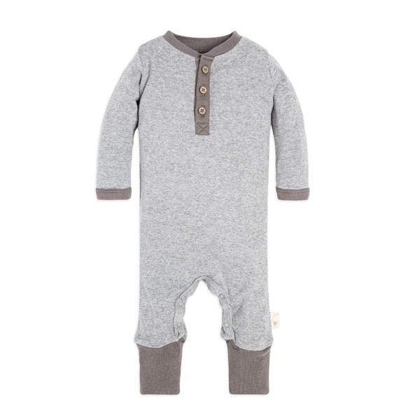 Burt's Bees Baby 'baby-boys' Romper Jumpsuit, 100% Organic Cotton One-piece Coverall and Toddler Footie, Heather Grey Elbow Patch Henley, Newborn US