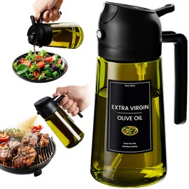 CXINYI - 16oz/470ml Olive Oil Dispenser for Kitchen with Stickers - 2 in 1 Olive Oil Sprayer for Cooking, Air Fryer, and Salad, Black (Light-Proof Kitchen Gadget)