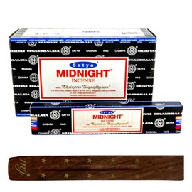 Original Satya Nag Champa Midnight Incense Sticks | with M&J incense sticks holder | Full Box | for Aromatherapy, Spa, Yoga, Weddings, Meditation, Healing, Positivity and Relaxation
