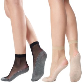 WiliW 12 Pairs of Women's Fine Stockings, Non-Slip Nylon Stockings, Women's Ankle Fine Socks, Non-Slip Fine Socks, Black and Nude, One size fits all