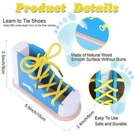 Learn to Tie Shoes - Wooden Lacing Shoe Tying Practice for Kids,Safe & Reusable Wood Shoelaces Tying Toy Educational Toy/blue