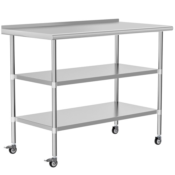 HOCCOT Stainless Steel Prep & Work Table w/2 Adjustable Shelves,