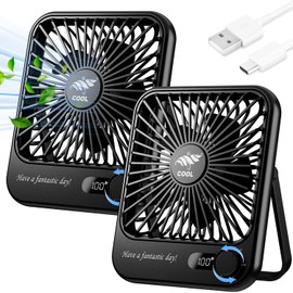 Fenxyo (2 Pack) Portable Desk Fan Quiet, 4000mAh Battery Powered Fan for Travel, 10 Hours Runtime, 180° Foldable Personal Travel Fan for Home Office Bedroom Outdoor Camping, Cruise Essentials - Black