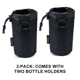 Torch MOLLE Water Bottle Holder Drawstring Pouch Tactical Hydration Carrier Attachment for Every Day Carry Gear (Black 2-Pack)
