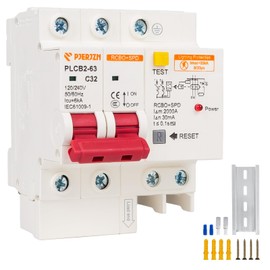 PJERJZN 25 Amp 2-Pole Ground Fault Circuit Breaker with Surge Protection, 120V-240V AC, DIN Rail Mount, Residual Current Protection for Home and Industrial Use (25 Amp)