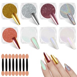 SIUSIO 8 Colors Chrome Nail Powder Mirror Effect Holographic Aurora Iridescent Pearlescent Chrome Powder Manicure Nail Art Decoration for Nails Art DIY, 1g /Jar（Galaxy Night）