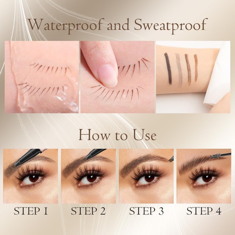 2-in-1 Eyebrow Pencil with Gel, Microblading Eyebrow Pencil with 4