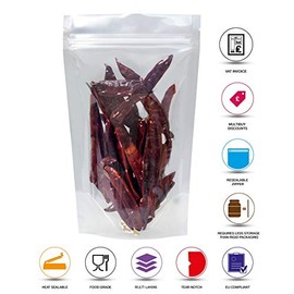 Rightpak Clear Stand Up Pouches 100 Pieces 13cm x 21cm, Heat Resealable Smell Proof For Food Storage, Tear Notches Packaging Bags