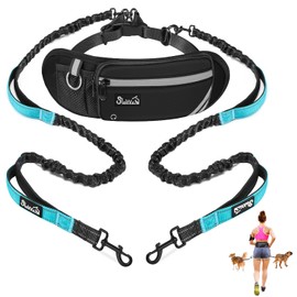 Eyein Hands Free Dog Lead - Anti Pull Double Dog Lead with Removable Pouch, Reflective Bungee Pet Leash with Dual Handle, Adjustable Waist Pet Training Leash for Medium And Large Breed(M, for 2 Dogs)