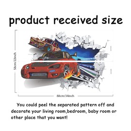 SUPERDANT 3D Cool Racing Car Wall Decal Colorful Track Racing Vinyl Wall Stickers Removable Wall Art for Children's Room Nursery Kindergarten Racing Fan Gifts Wall Decoration