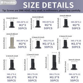 500PCS M2 M2.5 M3 Laptop Notebook Computer Replacement Screws Kit, PC Flat Head Screw Assortments with Screwdriver, Countersunk SSD Electronic Repair Accessories