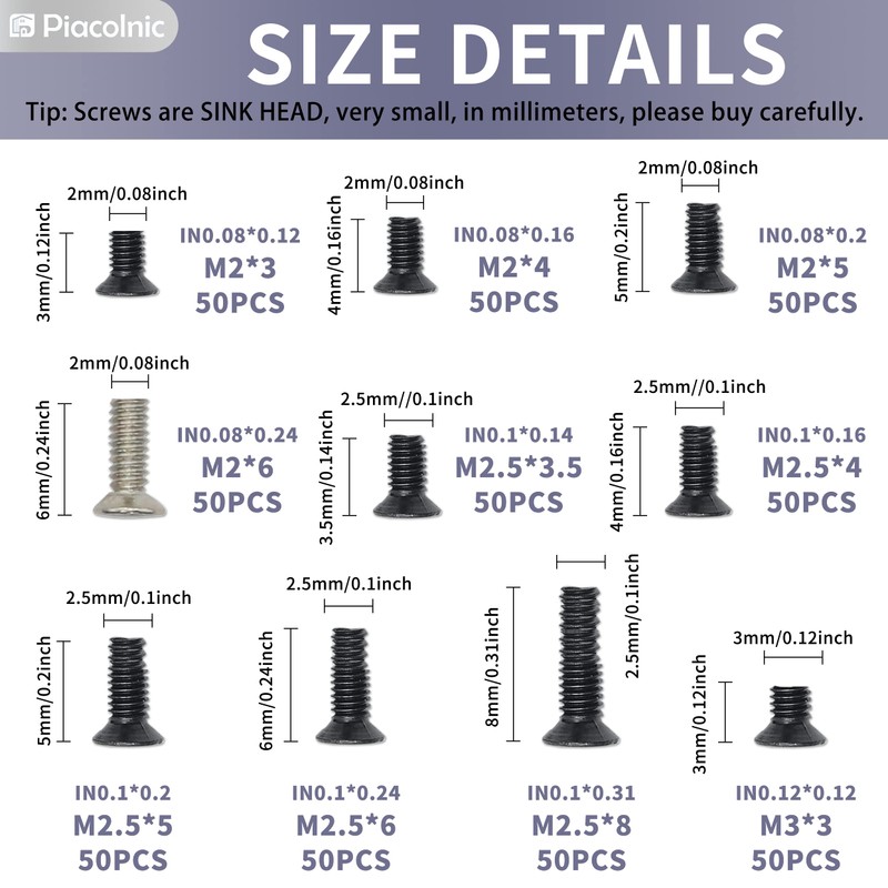 500PCS M2 M2.5 M3 Laptop Notebook Computer Replacement Screws Kit,