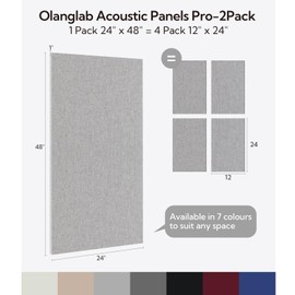 Olanglab Acoustic Panels 2 Pack, 48''x24'' Large Sound Panels, Fabric Wrapped Sound Proof Foam Panels for Walls, Sound Absorbing Panels for Recording Studio Acoustical Treatments (Light Gray)