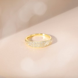 Mameloly Wedding Bands for Women 14K Gold Plated Slim Signet Ring Stackable Pave Cubic Zirconia Dainty CZ Engagement Rings for Her Size 11.5