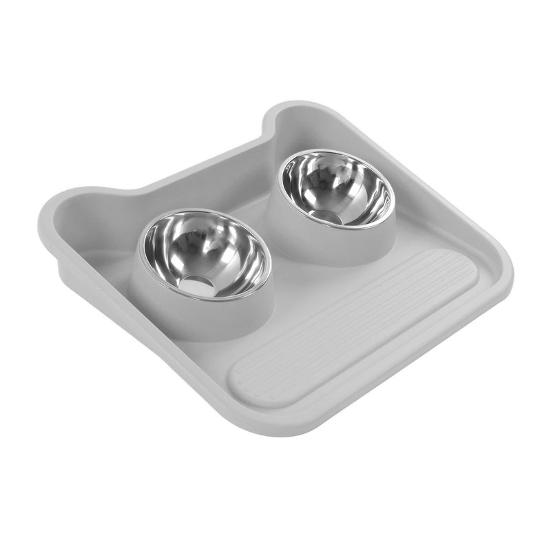 Cat Water Food Bowl 15 Degree Tilt Prevent Spill Stainless