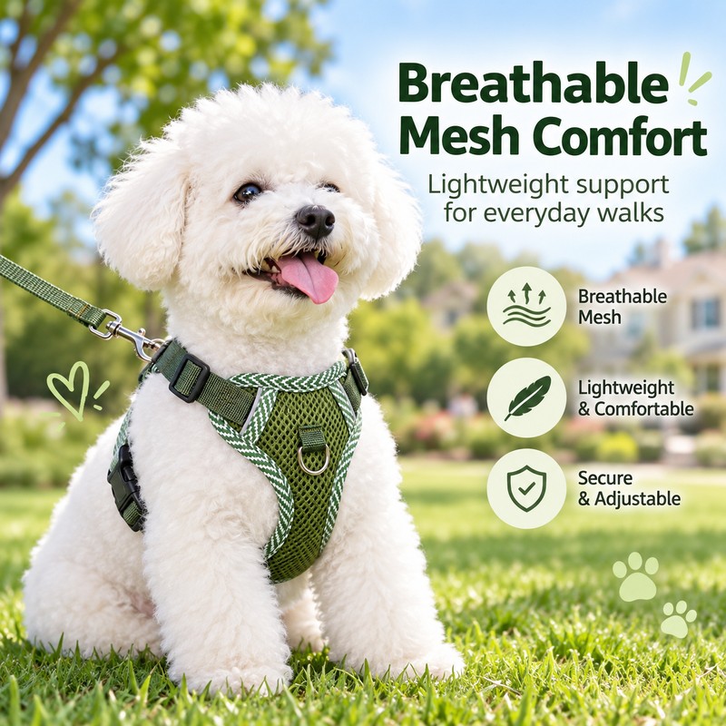 Breathable Mesh Pet Harness with Leash for Cats & Small