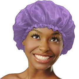 DONNA Argan & Black Castor Treatment Caps Satin Sleep Cap Bonnet Hair Accessories Shower Caps for Women Reusable XL PURPLE