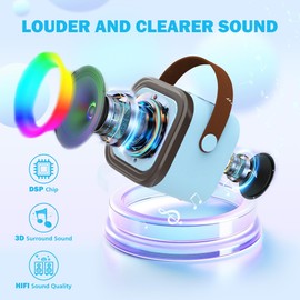 Koolcover Mini Karaoke Machine for Kids Adults, Portable Bluetooth Speaker with 2 Wireless Microphones,Toys Birthday Gifts for Girls Ages 4, 5, 6, 7, 8,9,10+ Family Home Party (Blue)