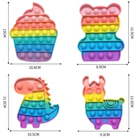 4PCS Pop Bubble Fidget Toys Set,Push Rainbow Poppet Sensory Fidget toy, Dinosaur, Bear, Alpaca, Ice cream, Anxiety Autism Stress Relief, Favors Bags Filler Birthday Gift for Kids and Adults