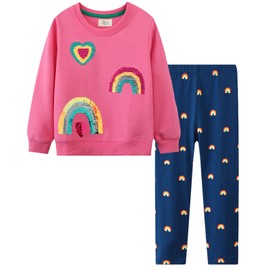 Kids Clothes Sets Cotton Sweatshirts Sports Long Sleeve Tracksuit Tops+Pants Little Girls Athletic Outfit Rose 5-6Years