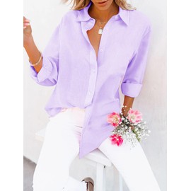 siliteelon Button Down Shirts for Women Dress Shirts Long Sleeve Wrinkle-Free Blouse Casual Solid Office Work Tunic Top - Lilac XL