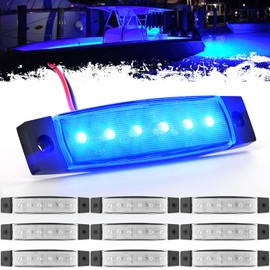 PSEQT LED Boat Navigation Lights Marine Interior Courtesy Light Strip Deck Transom Cockpit Lighting 3.8'' 6 LED 12V Waterproof Lamp w/Clear Lens for Fishing Pontoon Kayak Yacht Sailboat (Blue 10Pcs)