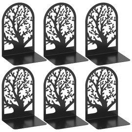 VFINE Tree Style Bookends 3 Pairs, Bookends for Shelves, Tree Metal Book Ends, Book Holder for Shelves, Decorative Unique Black Book Ends to Hold Books, Book Stopper Office Supplies